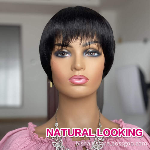 Wholesale Short Bob Wig With Bangs Pixie Cut Brazilian Human Hair Wigs Remy Full Manchine Cheap Red Brown Wigs For Women